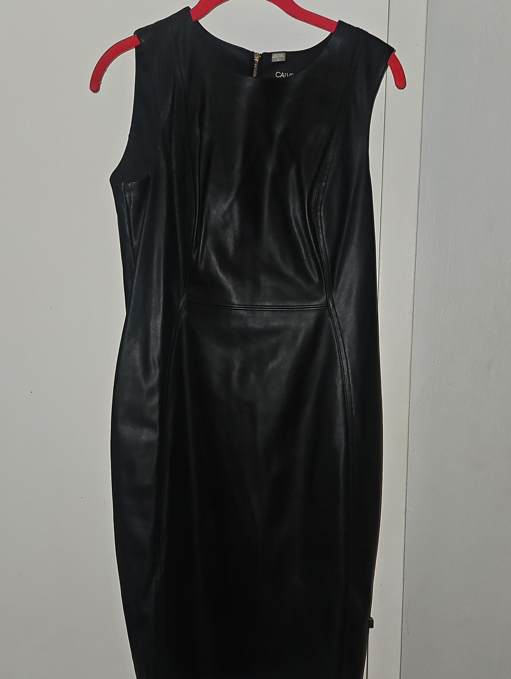 Calvin Klein Black Faux Leather Midi Dress